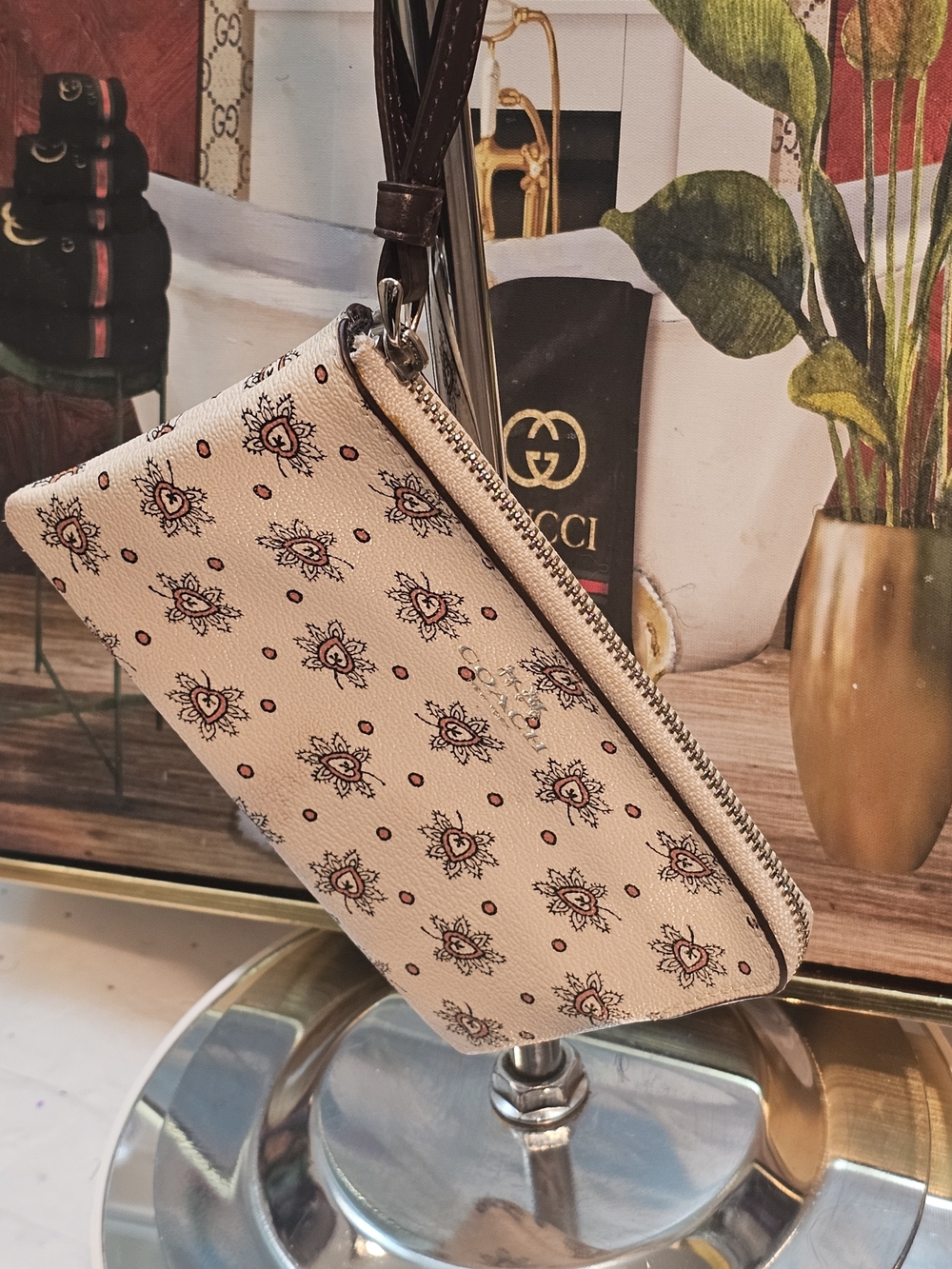 Coach Beige Paisley Print Corner Zip Wrislet